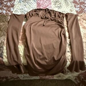 SHEIN Off-Shoulder Long Sleeve Top in Chocolate Brown